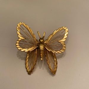 Vintage Monet gold tone butterfly brooch pin